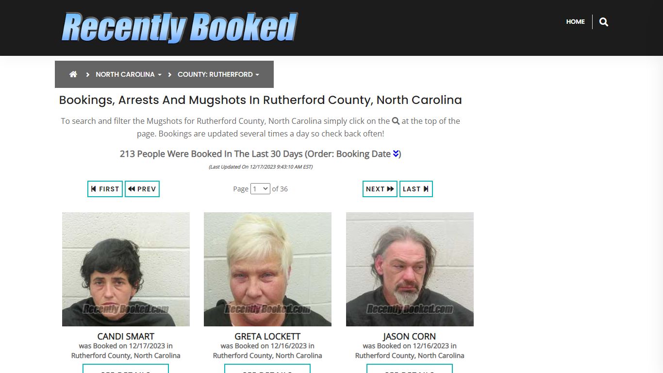 Bookings, Arrests and Mugshots in Rutherford County, North Carolina
